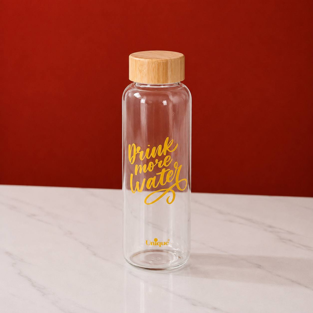 بطری شیشه‌ای با درب بامبو drink move  یونیک